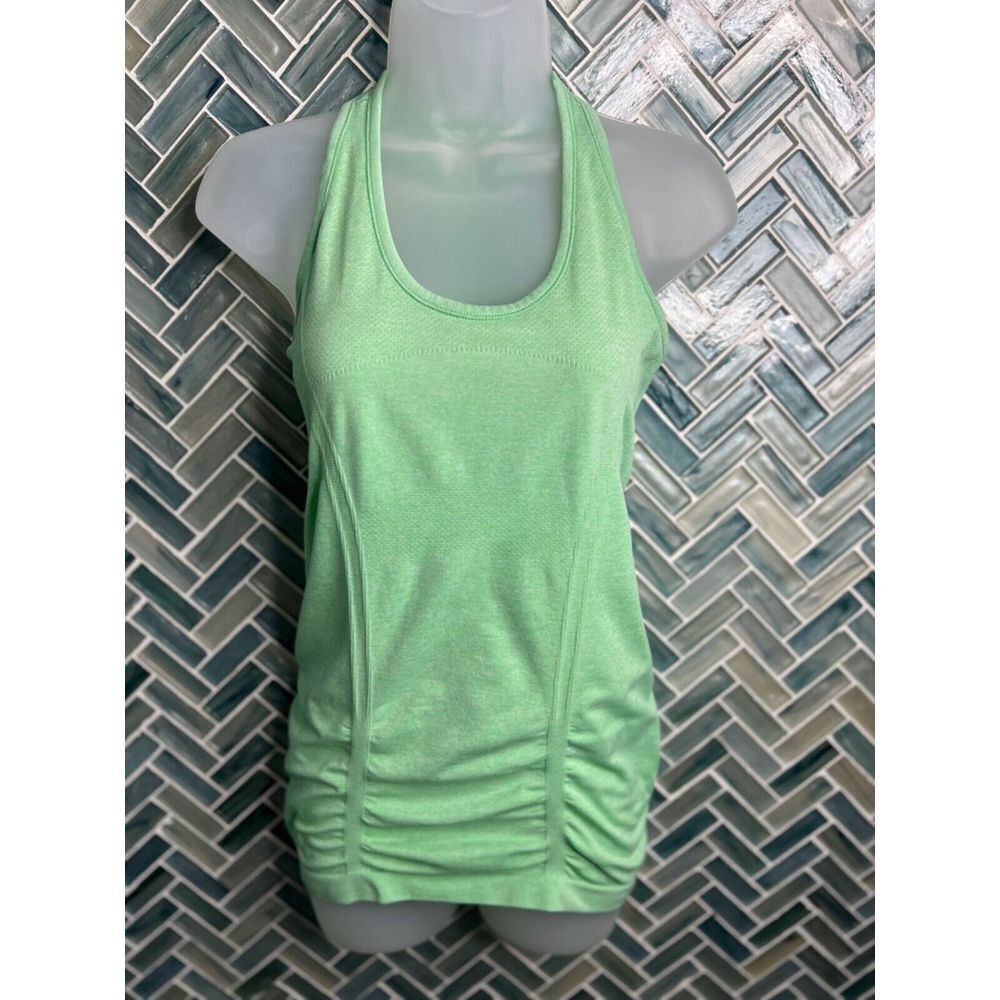 WOMENS ATHLETA LIGHT GREEN RUCHED STRETCH FAST TRACK RACERBACK ACTIVE TANK‎ TOP